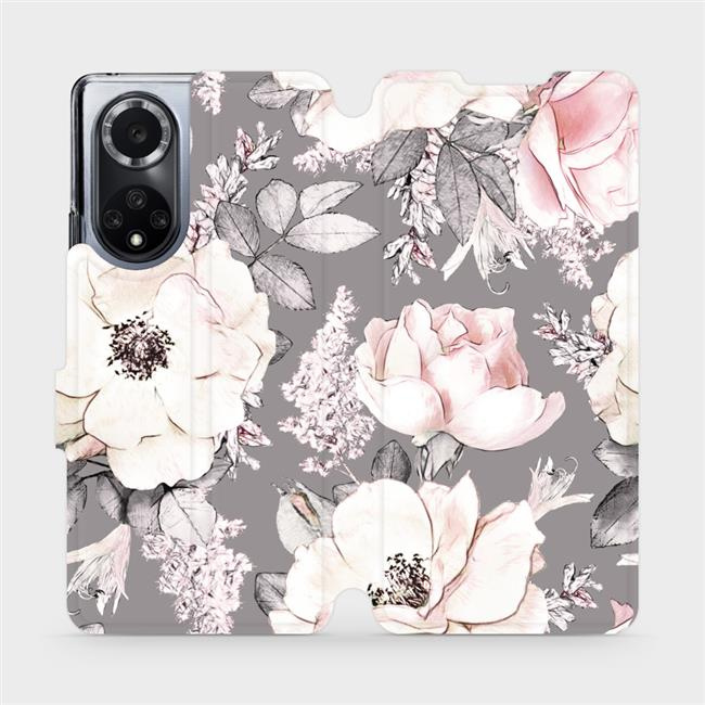 Flipové pouzdro Mobiwear - Huawei Nova 9 - MX06S Květy na šedém pozadí