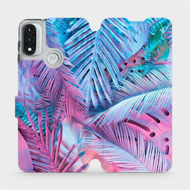 Flipové pouzdro Mobiwear - Motorola Moto E20 - MG10S Fialové a modré listy