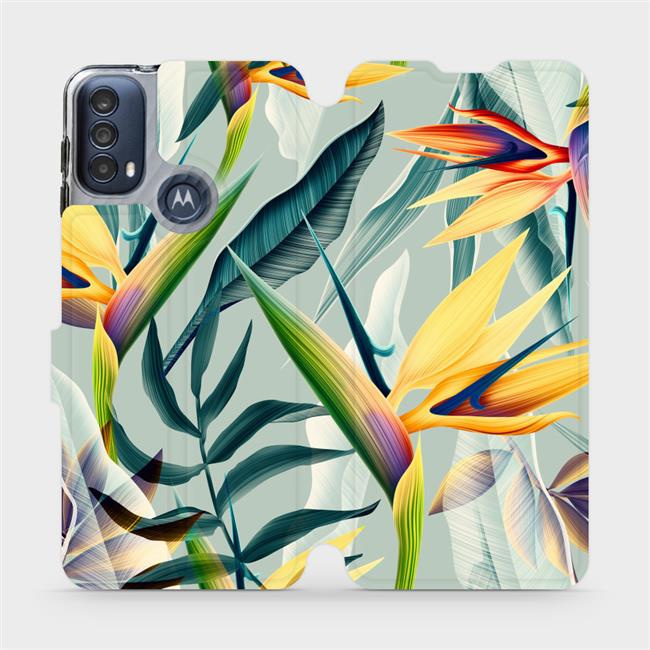 Flipové pouzdro Mobiwear - Motorola Moto E40 - MC02S Žluté velké květy a zelené listy
