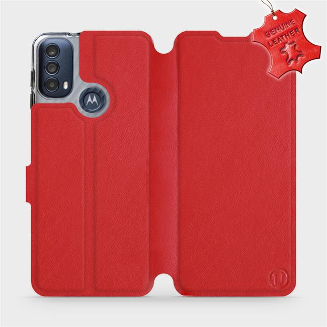Kožené flip pouzdro Mobiwear - Motorola Moto E40 - Červené
