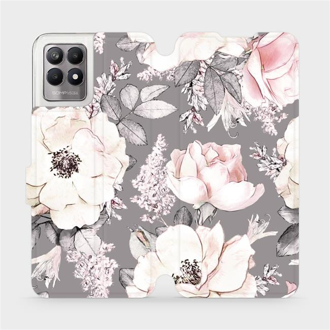 Flipové pouzdro Mobiwear - Realme 8i - MX06S Květy na šedém pozadí