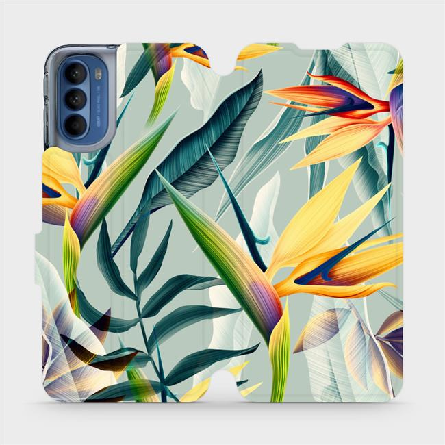 Flipové pouzdro Mobiwear - Motorola Moto G41 - MC02S Žluté velké květy a zelené listy