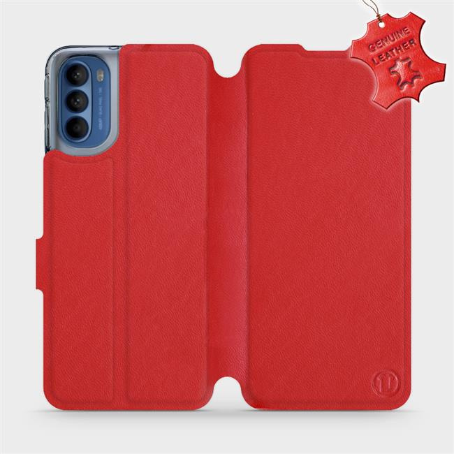 Kožené flip pouzdro Mobiwear - Motorola Moto G41 - Červené