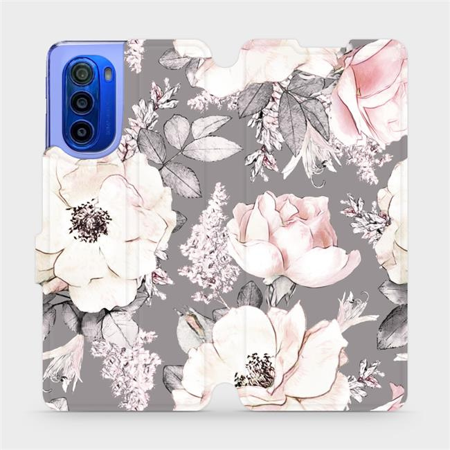 Flipové pouzdro Mobiwear - Motorola Moto G51 5G - MX06S Květy na šedém pozadí