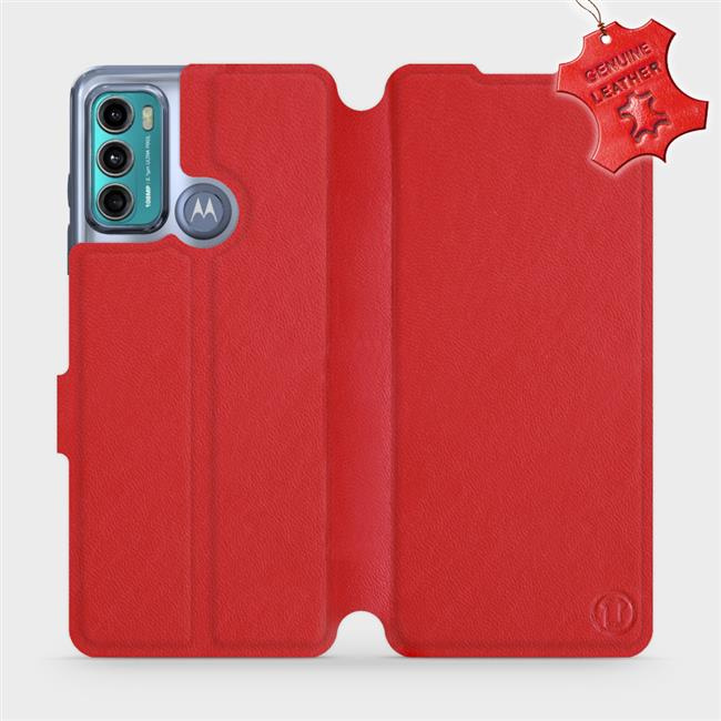 Kožené flip pouzdro Mobiwear - Motorola Moto G60 - Červené