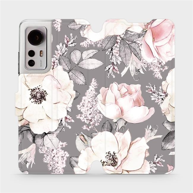 Flipové pouzdro Mobiwear - Xiaomi 12 / Xiaomi 12X - MX06S Květy na šedém pozadí
