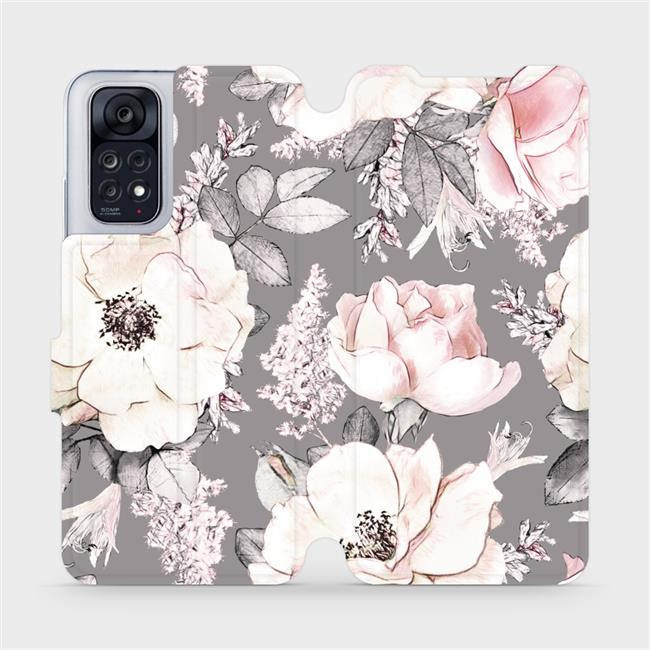 Flipové pouzdro Mobiwear - Xiaomi Redmi Note 11 / 11S - MX06S Květy na šedém pozadí
