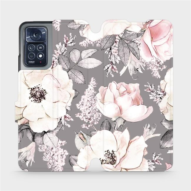 Flipové pouzdro Mobiwear - Xiaomi Redmi Note 11 Pro 5G - MX06S Květy na šedém pozadí