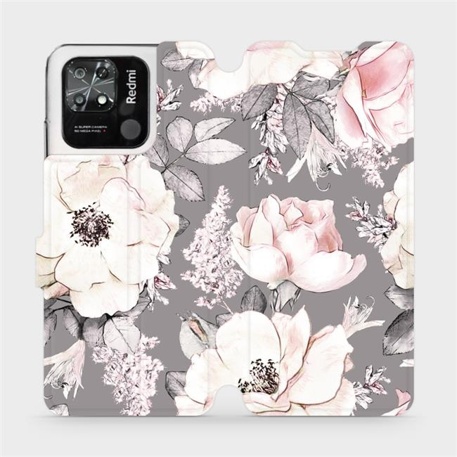Flipové pouzdro Mobiwear - Xiaomi Redmi 10C - MX06S Květy na šedém pozadí