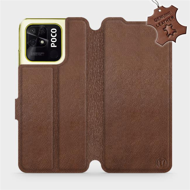 Kožené flip pouzdro Mobiwear - Xiaomi Poco C40 - Hnědé