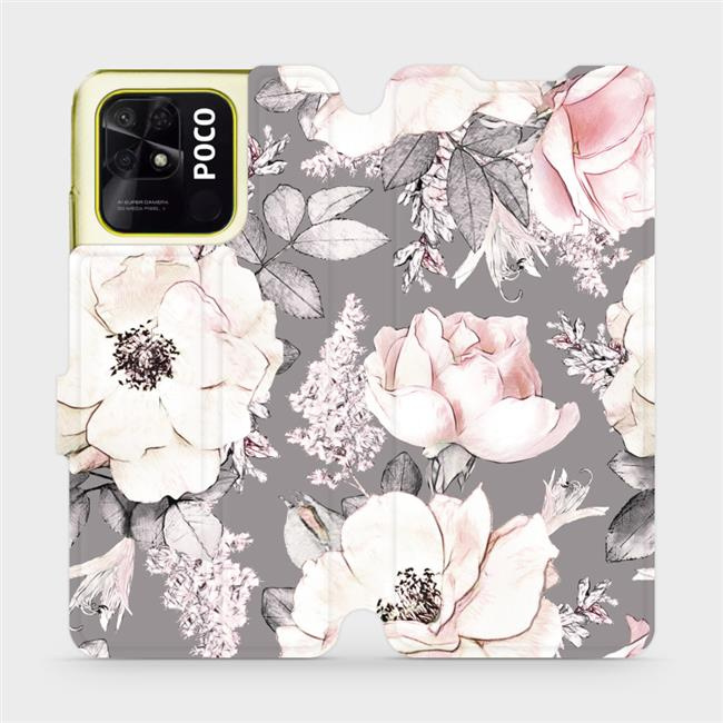 Flipové pouzdro Mobiwear - Xiaomi Poco C40 - MX06S Květy na šedém pozadí