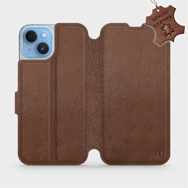 Kožené flip pouzdro Mobiwear - Apple iPhone 14 - Hnědé
