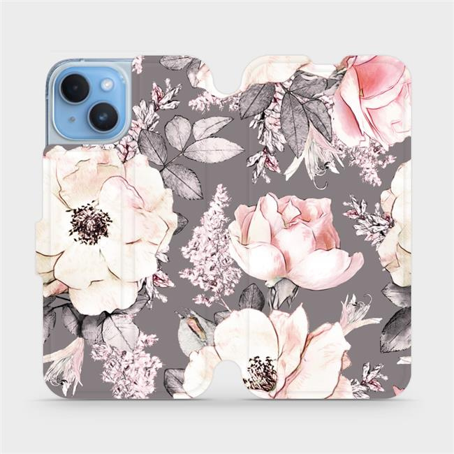 Flipové pouzdro Mobiwear - Apple iPhone 14 - MX06S Květy na šedém pozadí