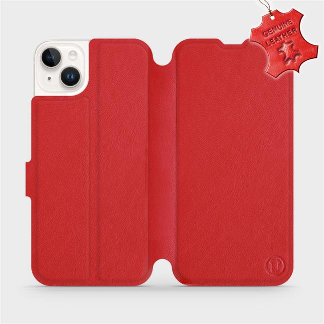 Kožené flip pouzdro Mobiwear - Apple iPhone 14 Plus - Červené