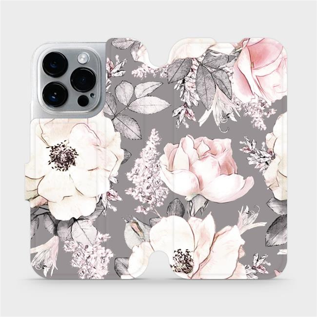 Flipové pouzdro Mobiwear - Apple iPhone 14 Pro - MX06S Květy na šedém pozadí