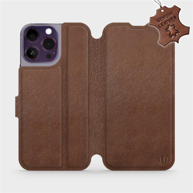 Kožené flip pouzdro Mobiwear - Apple iPhone 14 Pro Max - Hnědé - VÝPRODEJ