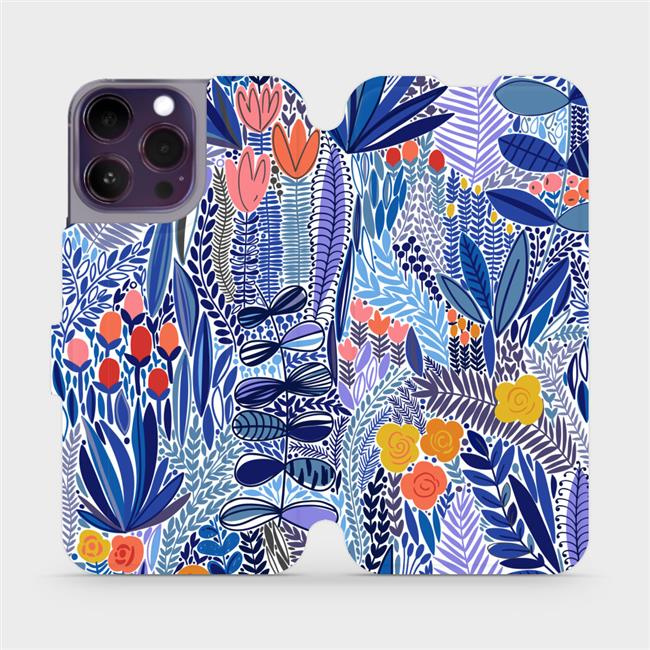Flipové pouzdro Mobiwear - Apple iPhone 14 Pro Max - MP03P Modrá květena