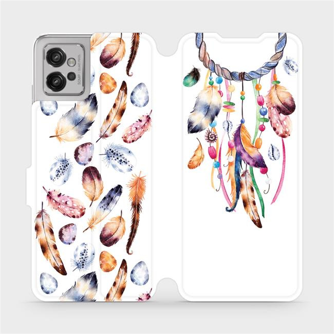 Flipové pouzdro Mobiwear - Motorola Moto G32 - M003S Lapač a barevná pírka