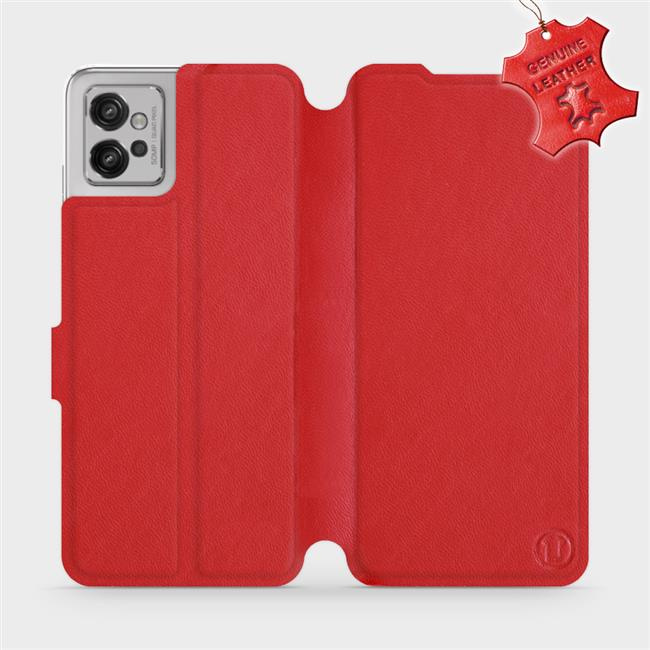 Kožené flip pouzdro Mobiwear - Motorola Moto G32 - Červené