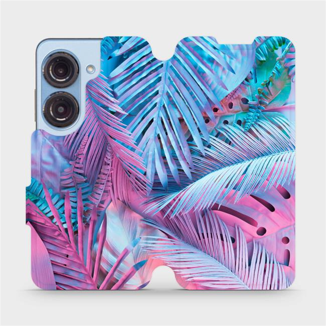 Flipové pouzdro Mobiwear - Asus Zenfone 9 - MG10S Fialové a modré listy