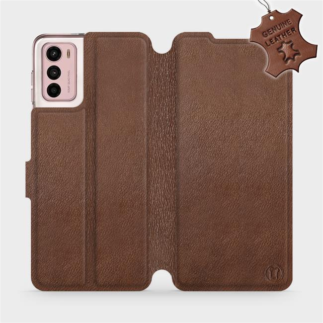 Kožené flip pouzdro Mobiwear - Motorola Moto G42 - Hnědé