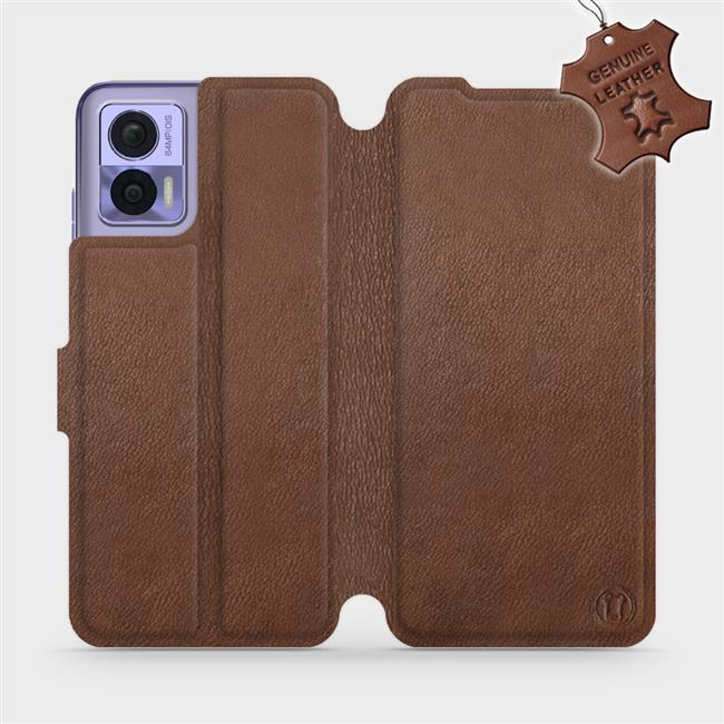 Kožené flip pouzdro Mobiwear - Motorola Edge 30 Neo - Hnědé