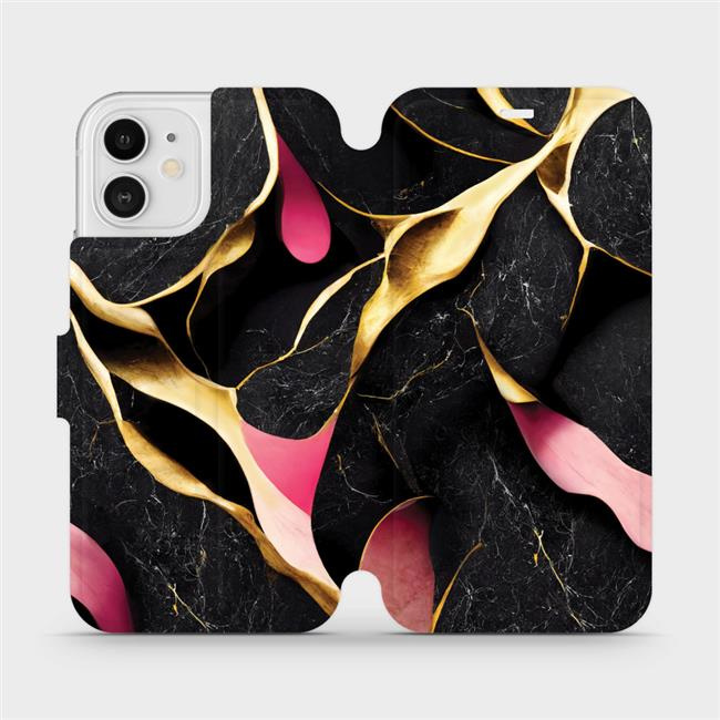 Flipové pouzdro Mobiwear - Apple iPhone 12 - VP35S Černý a zlatavý mramor