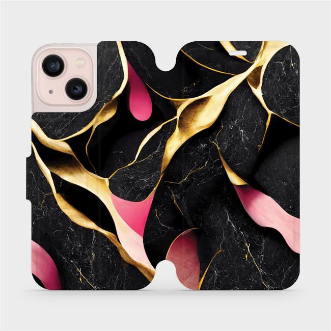 Flipové pouzdro Mobiwear - Apple iPhone 13 mini - VP35S Černý a zlatavý mramor