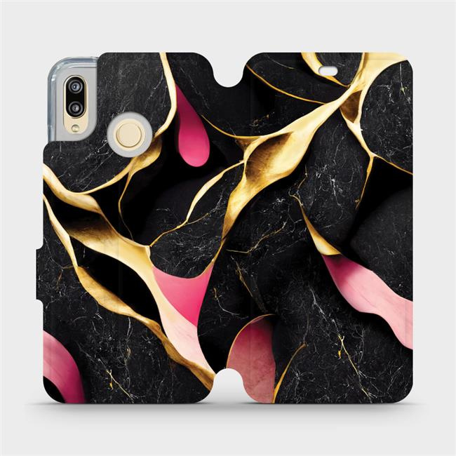 Flipové pouzdro Mobiwear - Huawei P20 Lite - VP35S Černý a zlatavý mramor