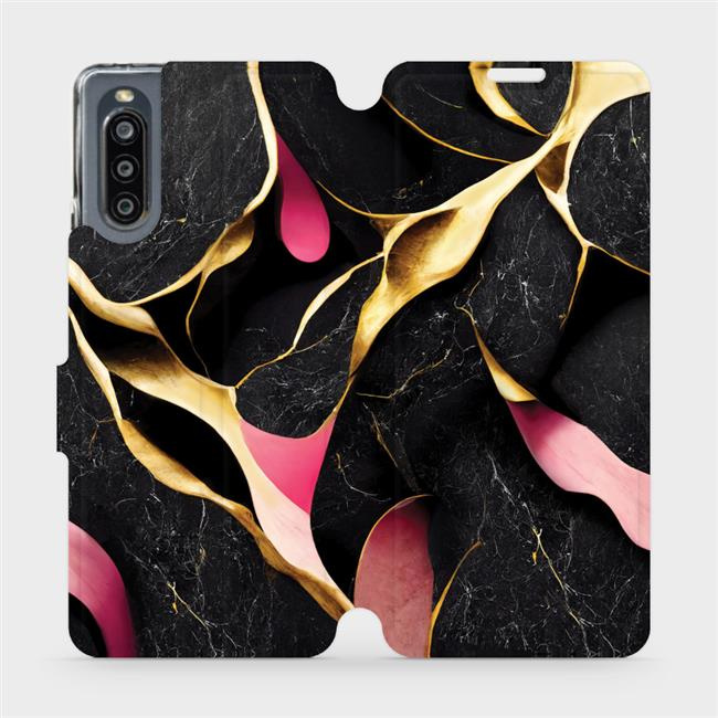 Flipové pouzdro Mobiwear - Sony Xperia 10 IV - VP35S Černý a zlatavý mramor