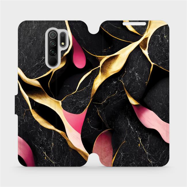 Flipové pouzdro Mobiwear - Xiaomi Redmi 9 - VP35S Černý a zlatavý mramor