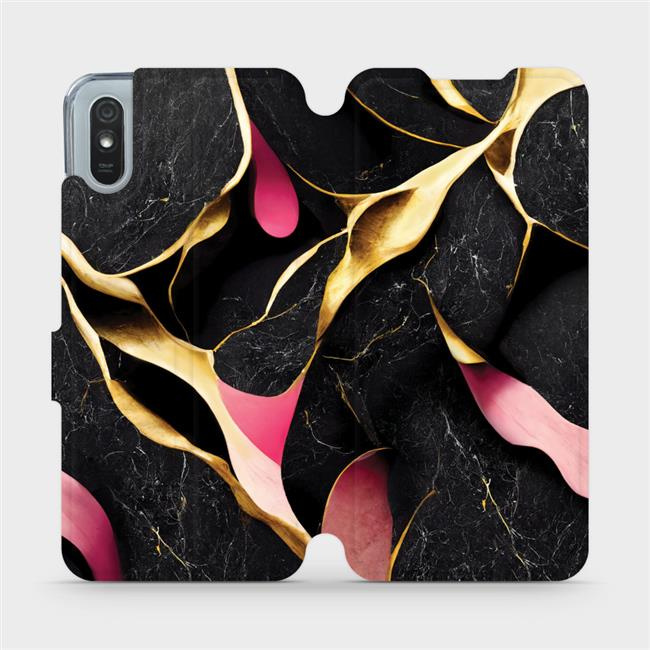 Flipové pouzdro Mobiwear - Xiaomi Redmi 9A / 9AT - VP35S Černý a zlatavý mramor