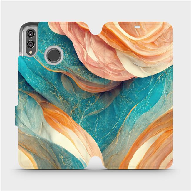 Flipové pouzdro Mobiwear - Honor 8X - VP36S Azurový a oranžový mramor