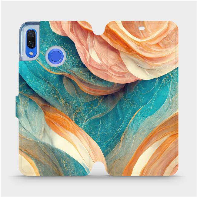 Flipové pouzdro Mobiwear - Huawei Nova 3 - VP36S Azurový a oranžový mramor