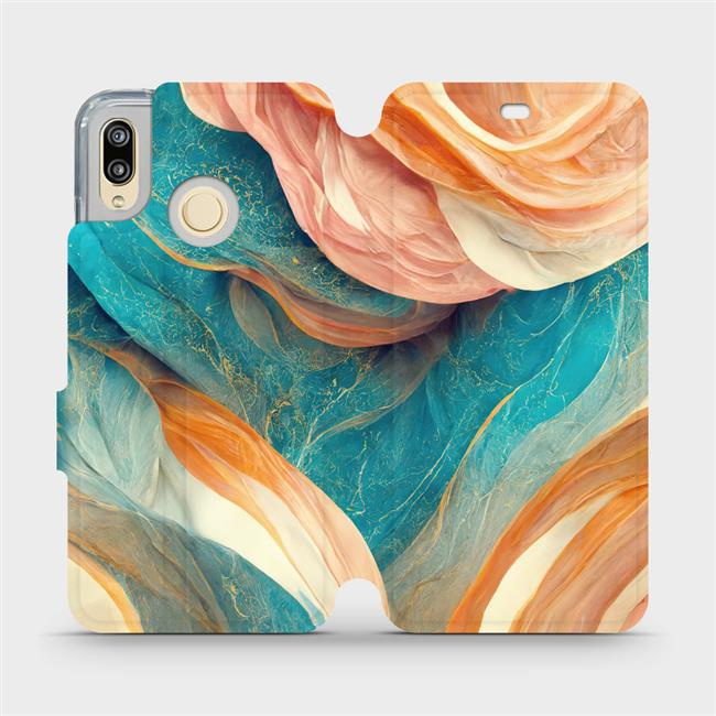 Flipové pouzdro Mobiwear - Huawei P20 Lite - VP36S Azurový a oranžový mramor