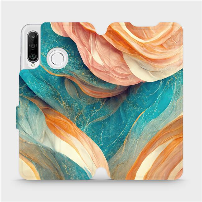 Flipové pouzdro Mobiwear - Huawei P30 Lite - VP36S Azurový a oranžový mramor