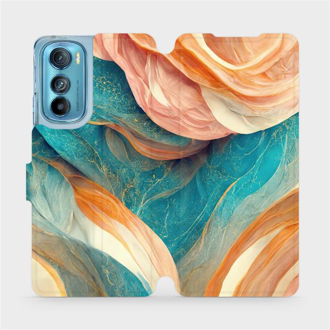 Flipové pouzdro Mobiwear - Motorola Edge 30 5G - VP36S Azurový a oranžový mramor