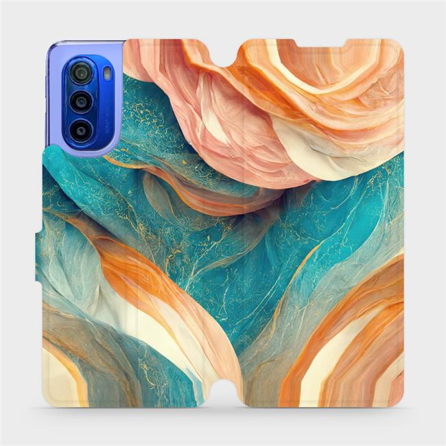 Flipové pouzdro Mobiwear - Motorola Moto G51 5G - VP36S Azurový a oranžový mramor