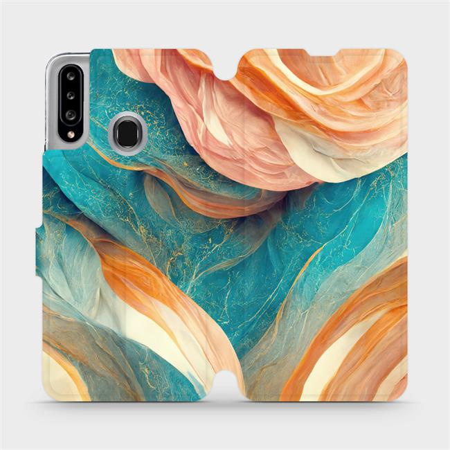 Flipové pouzdro Mobiwear - Samsung Galaxy A20S - VP36S Azurový a oranžový mramor