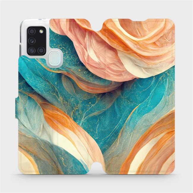 Flipové pouzdro Mobiwear - Samsung Galaxy A21S - VP36S Azurový a oranžový mramor
