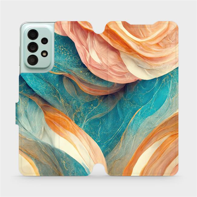 Flipové pouzdro Mobiwear - Samsung Galaxy A33 5G - VP36S Azurový a oranžový mramor