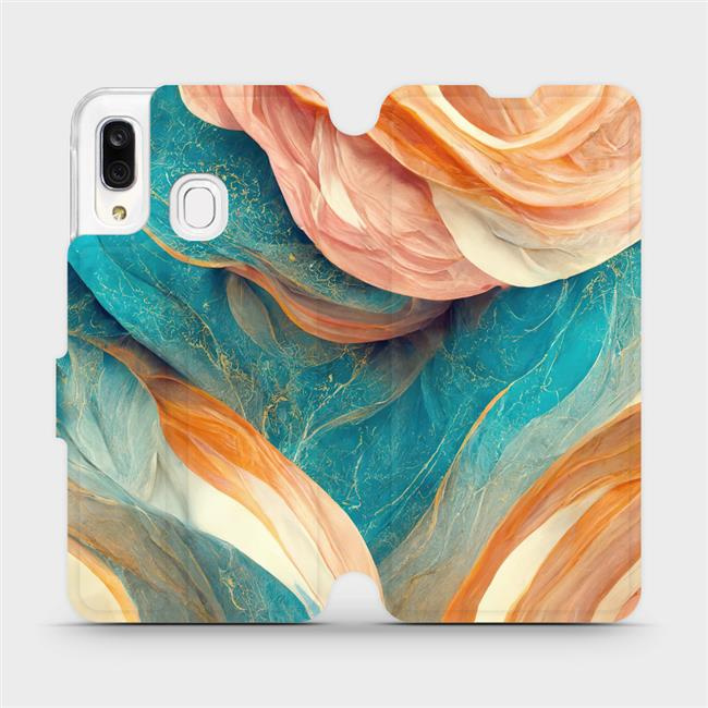 Flipové pouzdro Mobiwear - Samsung Galaxy A40 - VP36S Azurový a oranžový mramor