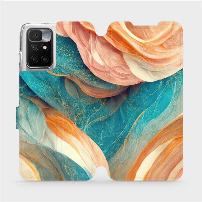 Flipové pouzdro Mobiwear - Xiaomi Redmi 10 / Xiaomi Redmi 10 2022 - VP36S Azurový a oranžový mramor - VÝPRODEJ