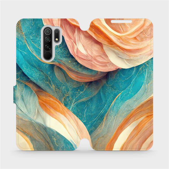 Flipové pouzdro Mobiwear - Xiaomi Redmi 9 - VP36S Azurový a oranžový mramor
