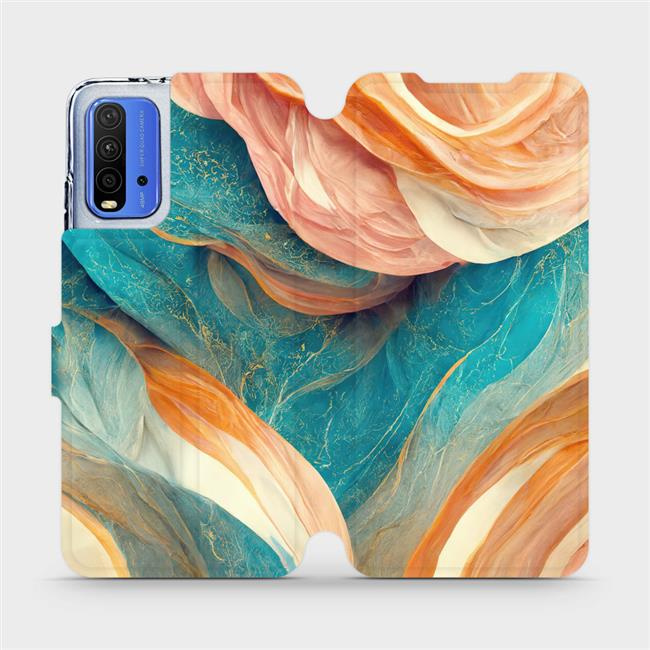 Flipové pouzdro Mobiwear - Xiaomi Redmi 9T / Poco M3 - VP36S Azurový a oranžový mramor