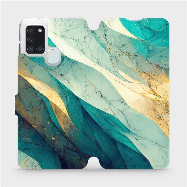 Flipové pouzdro Mobiwear - Samsung Galaxy A21S - VP37S Zlatavý a zelenkavý mramor