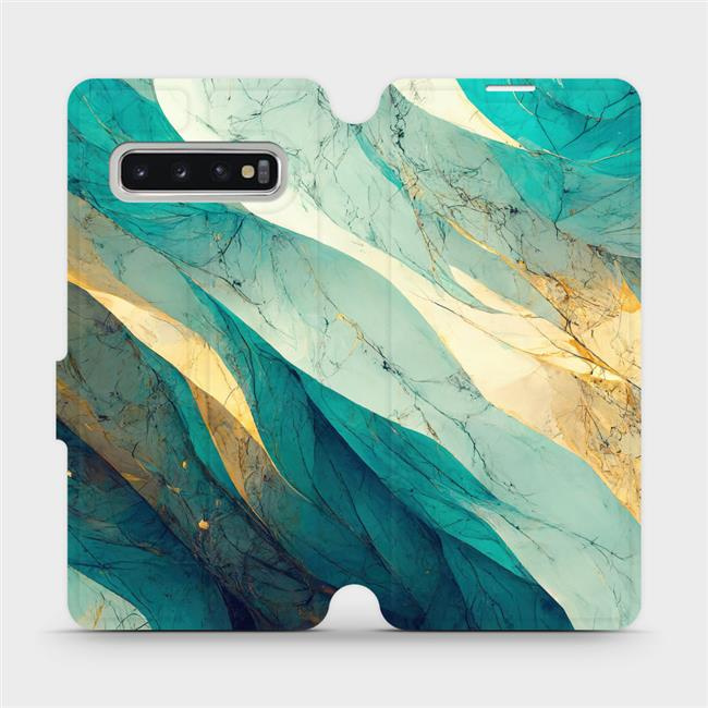 Flipové pouzdro Mobiwear - Samsung Galaxy S10 - VP37S Zlatavý a zelenkavý mramor