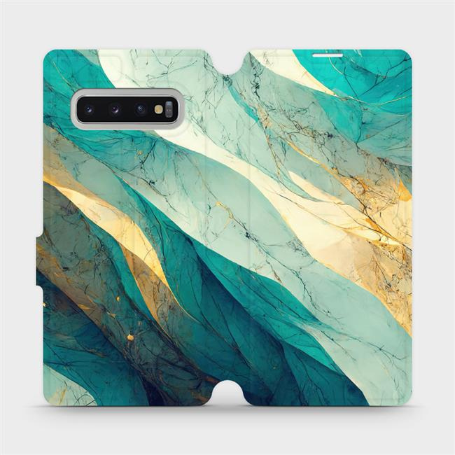 Flipové pouzdro Mobiwear - Samsung Galaxy S10 Plus - VP37S Zlatavý a zelenkavý mramor