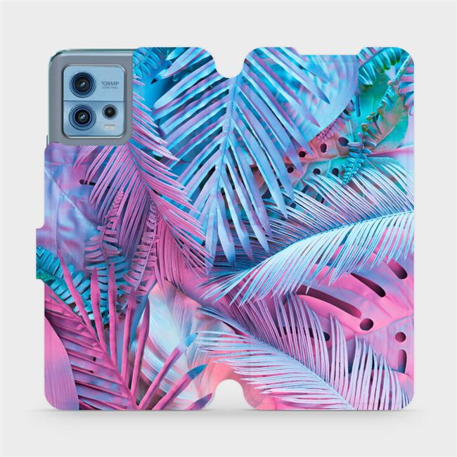 Flipové pouzdro Mobiwear - Motorola Moto G72 - MG10S Fialové a modré listy