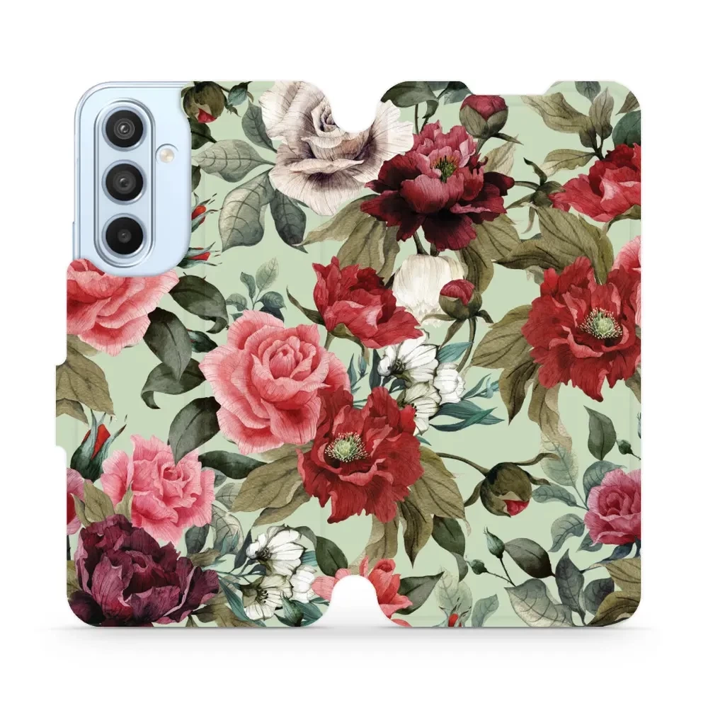 Flipové pouzdro Mobiwear - Samsung Galaxy A54 5G - MD06P Růže a květy na světle zelené